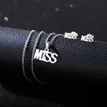 Minimalist silver stainless steel MISS letter pendant necklace and stud earrings set - MISS Letter Style (TZ-437)