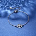Close-up of silver stainless steel chain bracelet with Tree of Life charm and heart tag - Tree of Life Style (XLY116)
