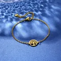 Close-up of gold stainless steel bracelet featuring a Tree of Life pendant with adjustable chain - Tree of Life Style (XLJ116)
