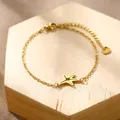 Polished gold stainless steel starfish charm bracelet with adjustable chain on wood base - Starfish (XLJ183)