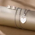 Polished stainless steel strawberry jewelry set with cutout necklace and stud earrings - Strawberry Style (TZ-474)