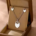 Polished stainless steel strawberry jewelry set with necklace and earrings in a gift box - Hollow Dotted Strawberry Style (TZ-474)