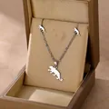 Polished stainless steel leopard necklace and earring set in a gold luxury gift box - Running Leopard Style (TZ-478)