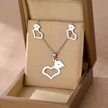 Polished stainless steel heart and lip necklace and earrings set in a premium gift box - Hollow Heart Animal Style (TZ-486)