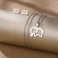 Polished stainless steel hollow elephant necklace and stud earrings set for women - Elephant Style (TZ-473)