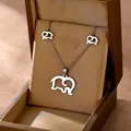 Polished stainless steel elephant necklace and earrings jewelry set in a gold box - Hollow Elephant Style (TZ-473)