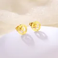 Elegant gold stainless steel stud earrings with hollow circle and cross symbol on white stand - Round Hollow Cross (SD22)