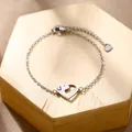 Bracelet ajustable en acier inoxydable avec pendentif cœur évidé et silhouette de chien - Style Silhouette de Chien (XLY184) / Argent