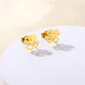 Golden clover-shaped stud earrings in polished stainless steel for women on a display - Heart Clover Shape (SD19)