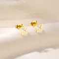 Minimalist gold hollow star stud earrings in polished stainless steel for women - Hollow Pentagram Shape (SD12)