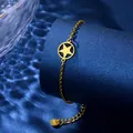 Gold stainless steel chain bracelet featuring a hollow star pendant on a blue stand - Round Pentagram Style (XLJ136)