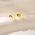 Close-up of gold stainless steel butterfly earrings with a minimalist hollow design - Hollow Butterfly Lines (SD5)