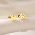 Macro view of golden crown stud earrings with butterfly backings on soft fabric - Minimalist Crown Shape (SD7)