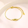 Minimalist gold stainless steel handcuff link bracelet with lobster clasp and heart tag - Gold (XLJ214)