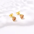 Boucles d'oreilles couronne dorées élégantes avec zircons ronds couleur champagne - Champagne