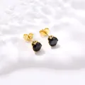 Boucles d'oreilles couronne en acier inoxydable doré avec zircones cubiques noires rondes - Noir