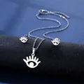 Dettaglio del set di gioielli in acciaio inossidabile argento con margherita e gatto - Stile Occhio Ciglia (TZ-111)