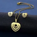 Detailed view of the layered heart pendant necklace and matching gold stud earring set - Multi-layer Hearts Style (TZ-151 Gold)