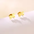 Macro shot of minimalist gold horse-shaped stud earrings in polished stainless steel - Simple Horse Outline (SD31)