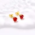 Détail macro de boucles d'oreilles en zircon rouge avec monture à six griffes - Rouge