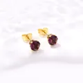 Vue détaillée de boucles d'oreilles couronne en acier doré avec zircons violets ronds - Violet