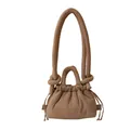 Modern khaki puffer cloud handbag with drawstring closure and thick soft handle - Khaki