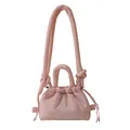 Pink quilted puffer cloud bag with decorative knot shoulder strap and drawstring closure - Pink