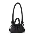 Quilted black puffer cloud bag with drawstring closure and knotted handles - Black