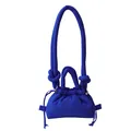 Vibrant blue puffy tote bag with drawstring closure and knotted long shoulder strap - Blue