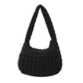 Black quilted puffer shoulder bag with puffy cloud texture and zipper closure - Black