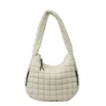 Creamy white quilted puffy cloud tote bag with soft down cotton texture and shoulder strap - White