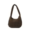 Deep brown quilted cloud bag with puffy bubble texture and comfortable wide strap - Brown