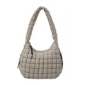 Taupe quilted puffy cloud bag with padded shoulder strap and large capacity - Beige Grey