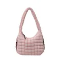 Pink quilted cloud shoulder bag featuring a puffy padded texture and zipper detail - Pink