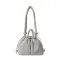 Quilted nylon puffer tote bag in beige with drawstring closure and knotted strap - Grey-Beige