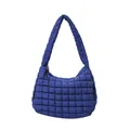 Quilted cloud shoulder bag in deep blue finish with puffer pleated texture and zipper - Blue