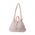 Chic light pink quilted nylon shoulder bag with a padded knot strap and drawstring - Pink