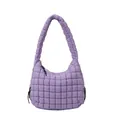 Purple quilted puffer hobo shoulder bag with textured bubble design and black zippers - Purple