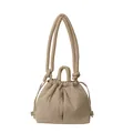 Quilted nylon drawstring shoulder bag in light khaki finish with adjustable straps - Khaki