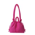 Hot pink puffer style nylon tote bag with drawstring closure and knotted straps - Rose Red