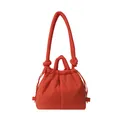 Quilted nylon puffy shoulder bag in bright orange red with adjustable drawstring - Orange