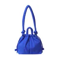 Padded klein blue nylon drawstring bag with quilted puffy texture and versatile straps - Blue