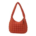 Orange quilted puffy shoulder bag with large cloud texture and padded strap design - Orange