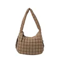 Quilted cloud shoulder bag in khaki brown with padded square stitching and zipper - Khaki