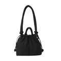 Quilted black nylon puffer bag with drawstring closure and dual handles for women - Black