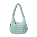 Modern light blue quilted cloud bag with padded nylon texture and wide strap - Pine Green