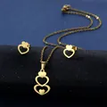 Elegant gold heart pendant necklace and stud earrings set with hollow layered design - Nested Hollow Hearts Style (TZ-142 Gold)