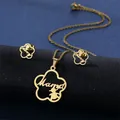 Golden flower jewelry set with Mama pendant and matching stud earrings for women - Floral Mama Style (TZ-144 Gold)