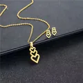 Golden stainless steel jewelry set featuring triple layered heart pendant and earrings - Vertical Triple Hearts Style (TZ-286 Gold)
