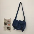 Borsa a tracolla in denim blu scuro stile vintage con tracolla regolabile - Blu scuro